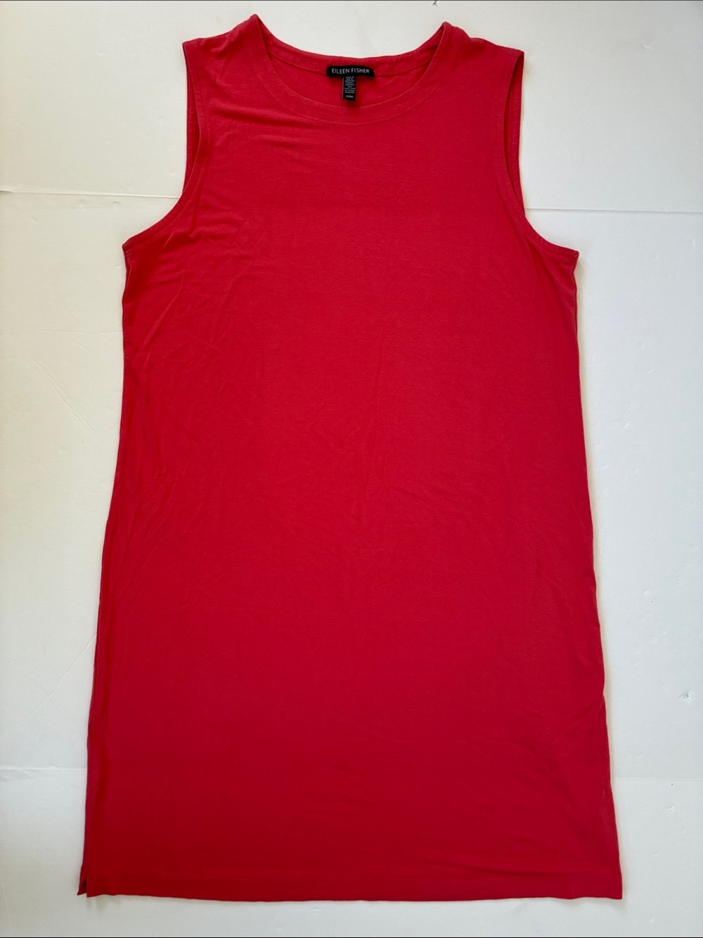 Eileen Fisher Viscose Jersey Crew-Neck Midi Coral Red Sleeveless Dress Medium